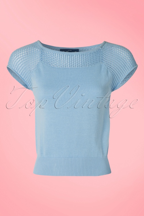 Collectif Clothing - 40s Claire Knitted Top in Bluebell 2