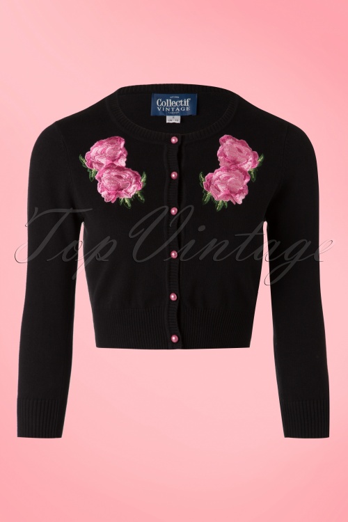 Collectif Clothing - 50s Jessie Floral Cardigan in Black 2