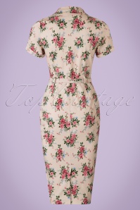 Collectif Clothing - 40s Caterina Floral Pencil Dress in Beige 5