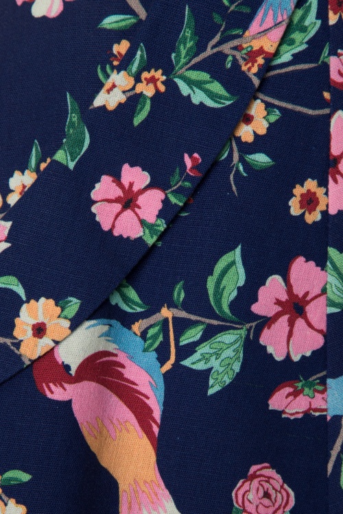 Collectif Clothing - Theodora Charming Birds Swing Skirt Années 50 en Bleu Foncé 4