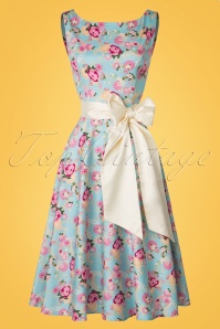 Collectif Clothing - 50s Margaret Peony Floral Swing Dress in Light Blue 3