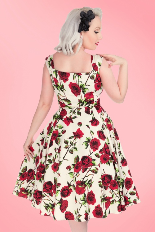 Hearts & Roses - 50s Ditsy Roses Swing Dress in Ivory 6