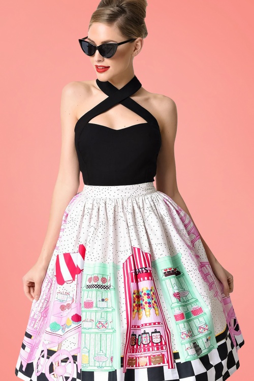 Unique Vintage - 50s Candy Shop Swing Skirt in Multi 7