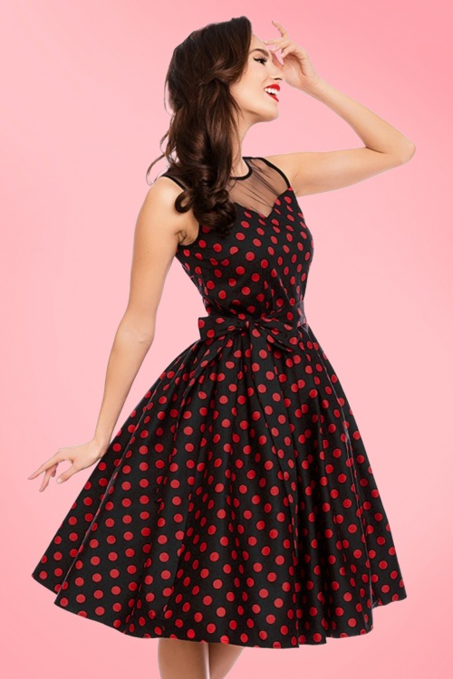 Dolly and Dotty - 50s Elizabeth Polkadot Swing Dress in Black and Red