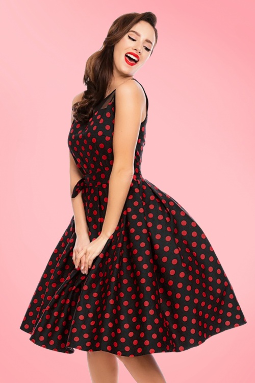 Dolly and Dotty - 50s Elizabeth Polkadot Swing Dress in Black and Red 6