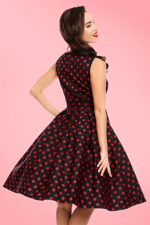 50s Elizabeth Polkadot Swing Dress in Black and Red