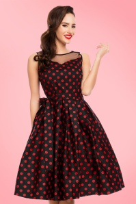 Dolly and Dotty - 50s Elizabeth Polkadot Swing Dress in Black and Red 7