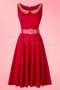 Collectif Clothing - Kitty Gingham Swing Dress Années 50 en Rouge Foncé 2
