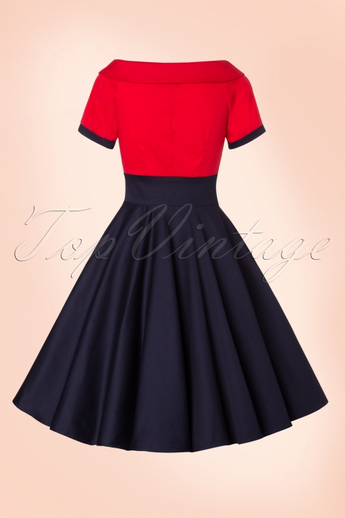 Dolly and Dotty - TopVintage Exclusive ~ 50s Darlene Swing Dress in Red and Navy 6