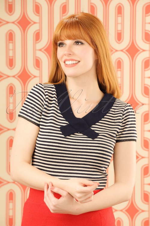 Mademoiselle YéYé - 60s Lou Stripes Top in Navy and Cream
