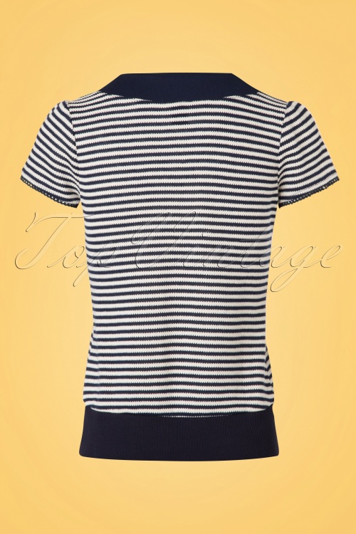 Mademoiselle YéYé - 60s Lou Stripes Top in Navy and Cream 4