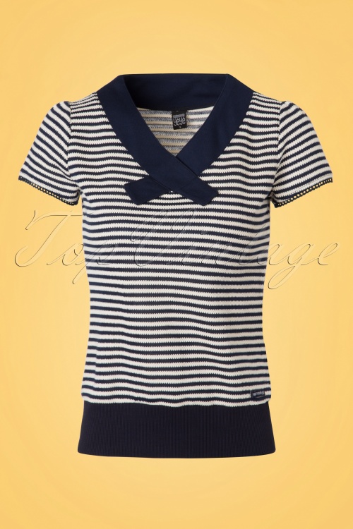 Mademoiselle YéYé - 60s Lou Stripes Top in Navy and Cream 2