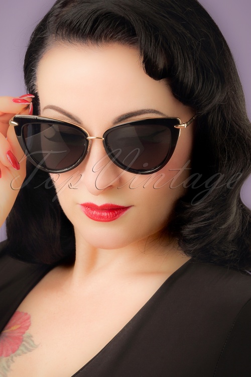 Collectif Clothing - 50s Dita Cat Eye Sunglasses in Black and Silver