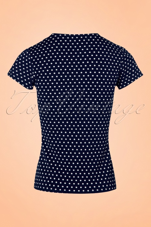 Fever - 50s Holywell Polkadot Top in Navy 2