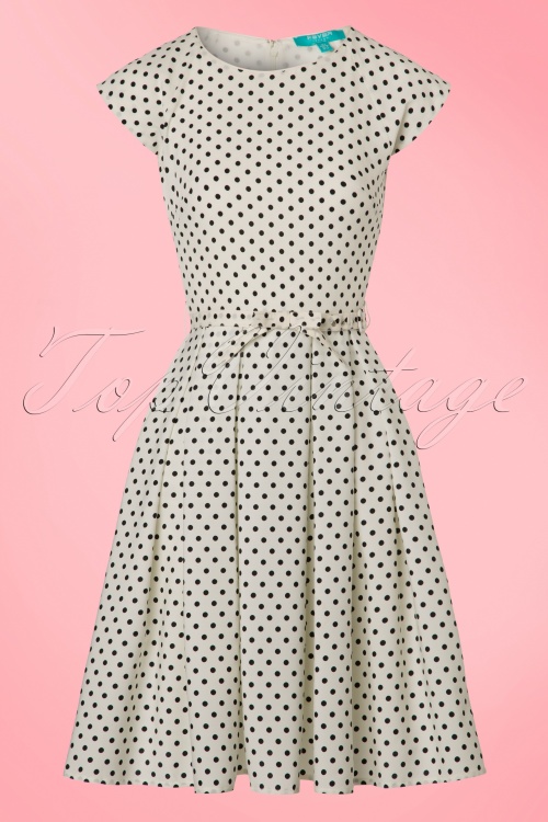 50s Mary Dots Prom Dress in Ivory and Black