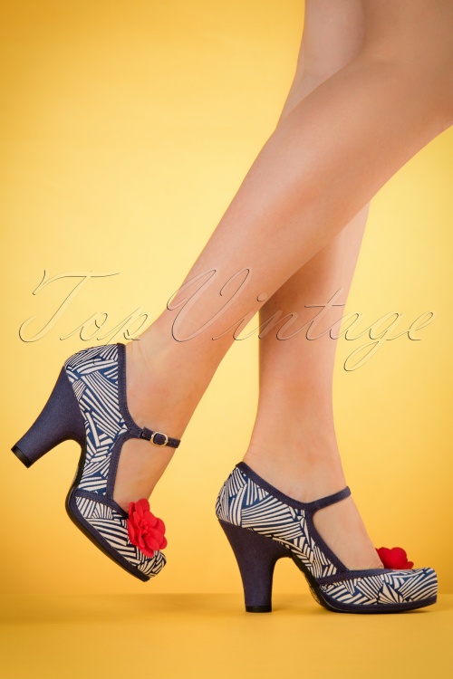 Ruby Shoo - 60s Tanya Pumps in Navy and White