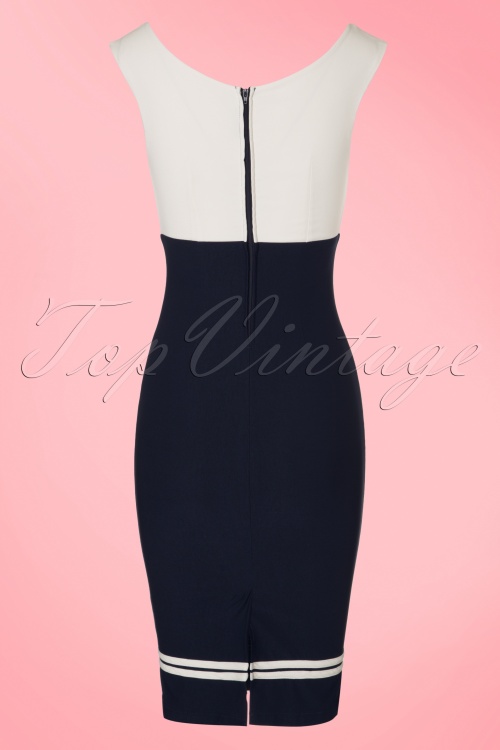 Steady Clothing - 50s Diva Set Sail Pencil Dress in Navy and White 6