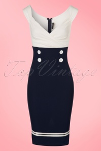 Steady Clothing - 50s Diva Set Sail Pencil Dress in Navy and White 2