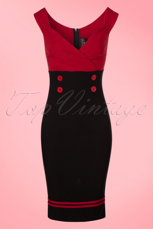 Steady Clothing - 50s Diva Set Sail Pencil Dress in Black and Red 2