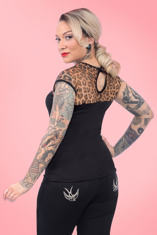 Steady Clothing - Miss Fancy Leopard Top Années 50 en Noir 3