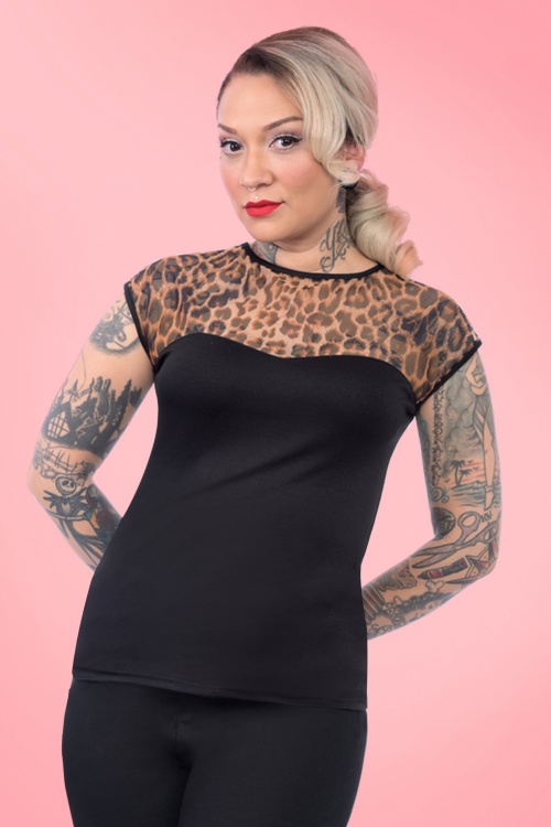 Steady Clothing - Miss Fancy Leopard Top Années 50 en Noir 4