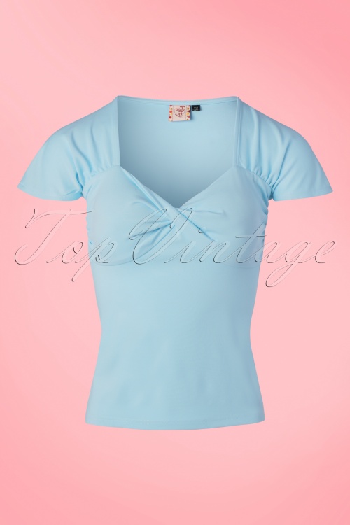 Banned Retro - 50s She Who Dares Top in Light Blue