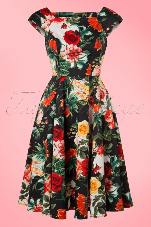 Hearts & Roses - 50s Christy Roses Swing Dress in Navy 2