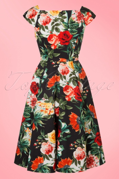 Hearts & Roses - 50s Christy Roses Swing Dress in Navy 6