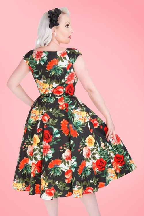 Hearts & Roses - 50s Christy Roses Swing Dress in Navy 9