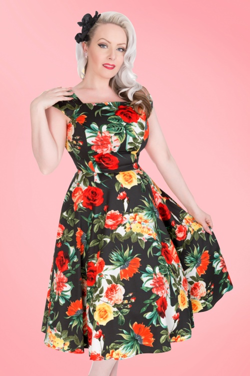 Hearts & Roses - 50s Christy Roses Swing Dress in Navy 8