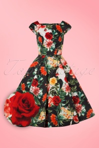 Hearts & Roses - 50s Christy Roses Swing Dress in Navy 3