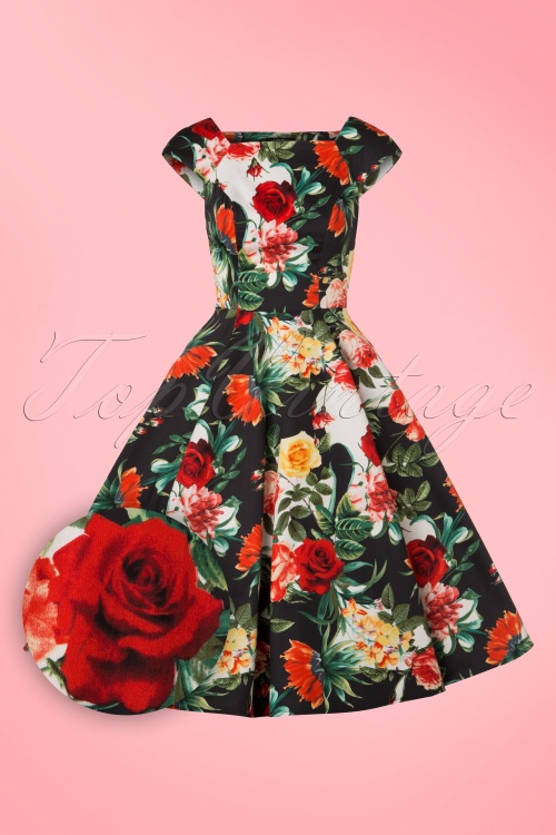 Hearts & Roses - 50s Christy Roses Swing Dress in Navy 3