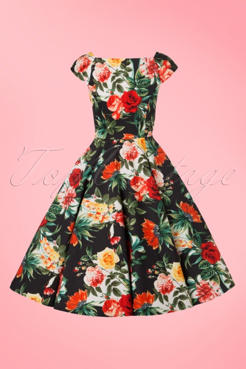 Hearts & Roses - 50s Christy Roses Swing Dress in Navy 7