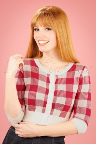 Collectif Clothing - 50s Lucy Gingham Cardigan in Red and Ivory