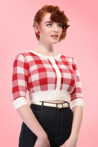 Collectif Clothing - 50s Lucy Gingham Cardigan in Red and Ivory 5