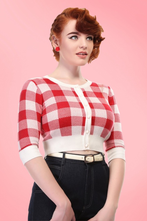 Collectif Clothing - Lucy Gingham Cardigan in Rot und Elfenbein 5
