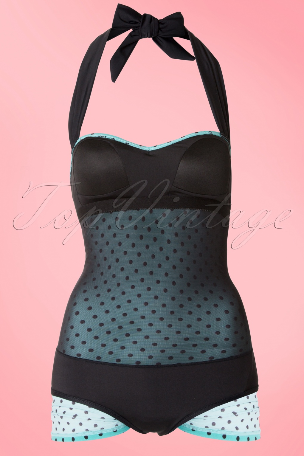 50s Rogues Polkadots Onepiece Swimsuit In Vintage Blue