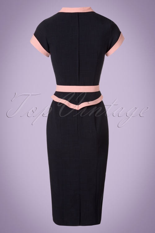 Miss Candyfloss - 50s Sabine Katalin Pencil Dress in Navy and Pink 5