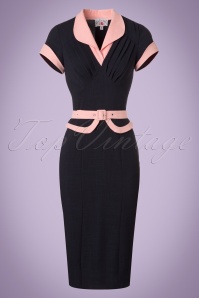 Miss Candyfloss - 50s Sabine Katalin Pencil Dress in Navy and Pink 2