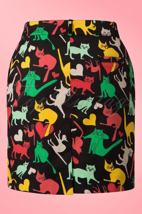 Who's That Girl - Valentine Cat Square Skirt Années 60 en Noir 5