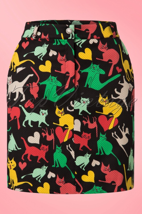 Who's That Girl - Valentine Cat Square Skirt Années 60 en Noir 2