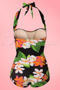 Esther Williams - 50s Classic Sheat Floral Swimsuit in Black 5