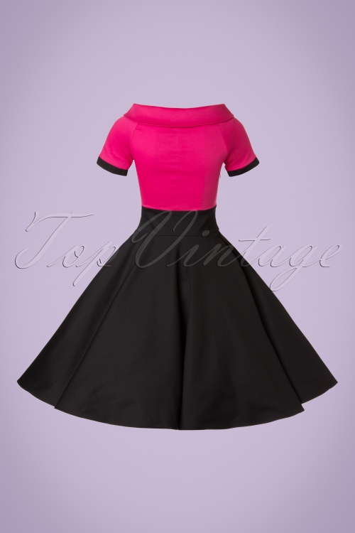 Dolly and Dotty - 50s Darlene Swing Dress in Black and Hot Pink 7
