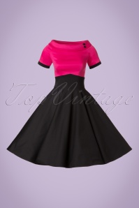 Dolly and Dotty - 50s Darlene Swing Dress in Black and Hot Pink 3