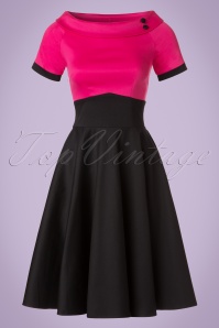 Dolly and Dotty - 50s Darlene Swing Dress in Black and Hot Pink 2