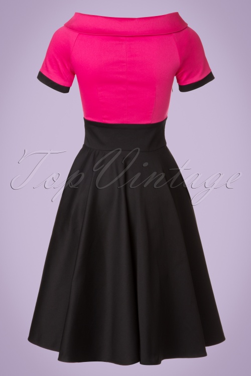 Dolly and Dotty - 50s Darlene Swing Dress in Black and Hot Pink 6