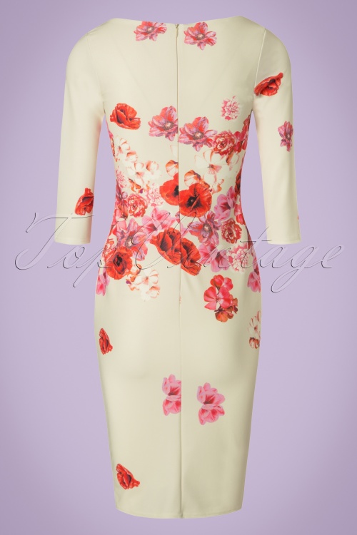 Vintage Chic for Topvintage - 50s Marcella Floral Pencil Dress in Cream 5