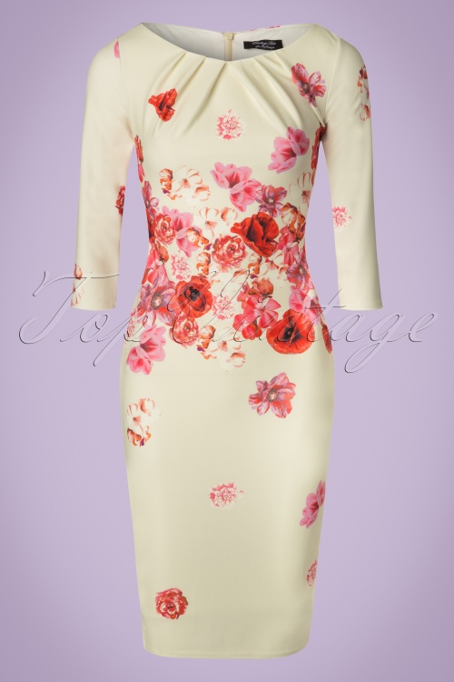 Vintage Chic for Topvintage - 50s Marcella Floral Pencil Dress in Cream