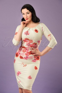 Vintage Chic for Topvintage - 50s Marcella Floral Pencil Dress in Cream 2
