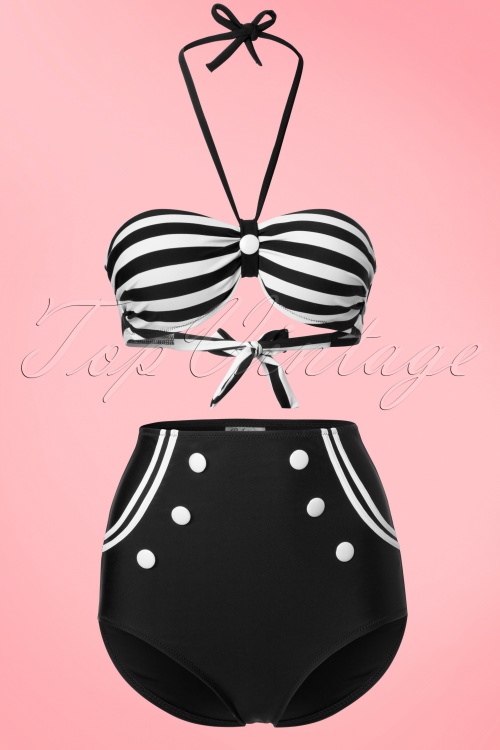 Belsira - 50s Joana Stripes Halter Bikini in Black and White 2